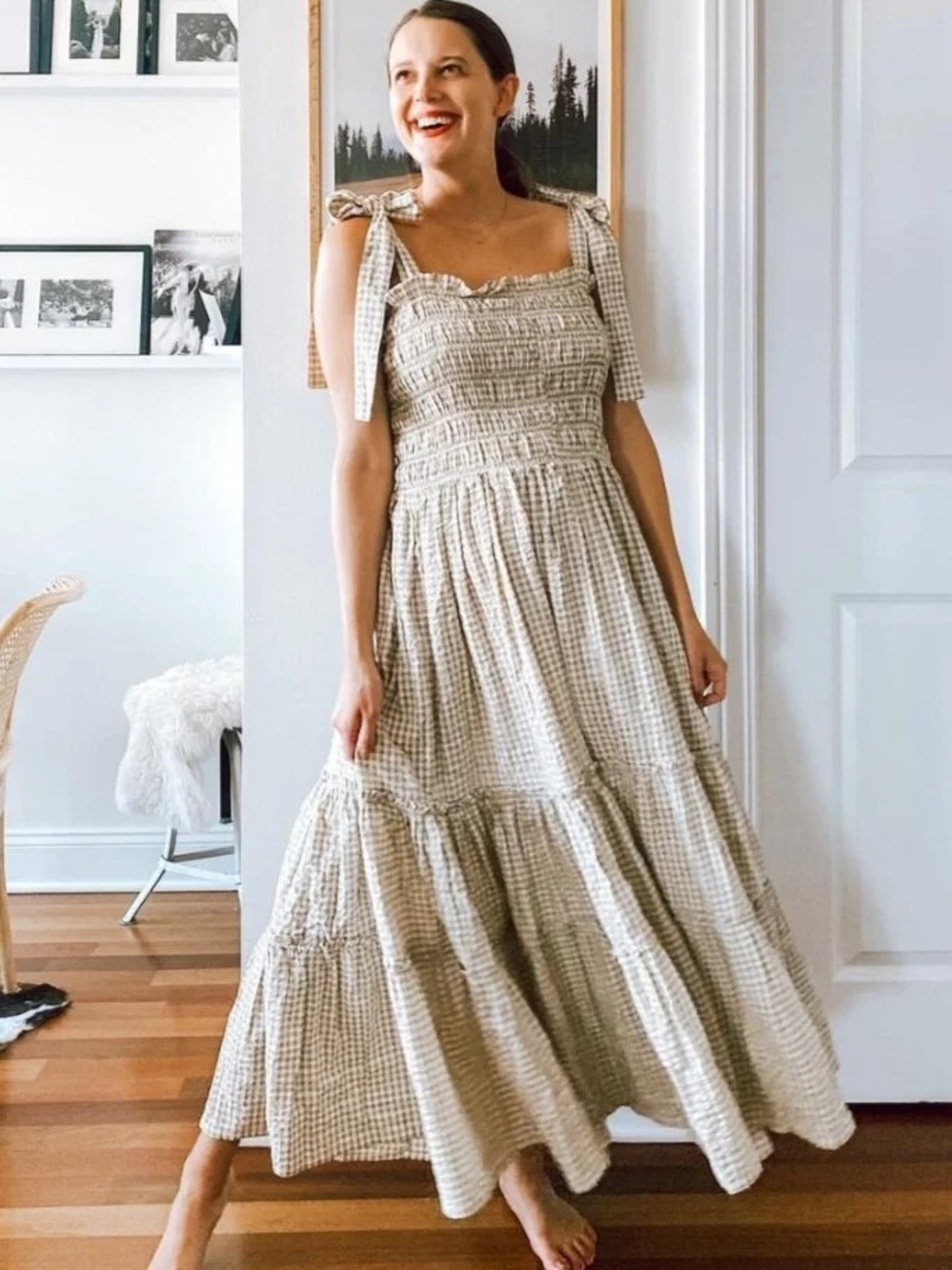 Dynasty George Clementine Dress in Tan Gingham
